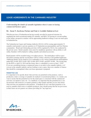 Cannabis Lease Agreements 2018